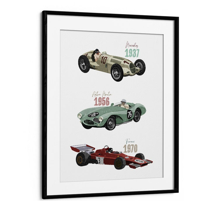 Vintage Race Cars by Goed Blauw Kids Paintings in Black Frame With Mount