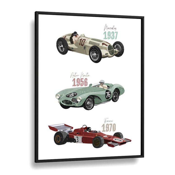 Vintage Race Cars by Goed Blauw Kids Paintings in Black Plain Frame