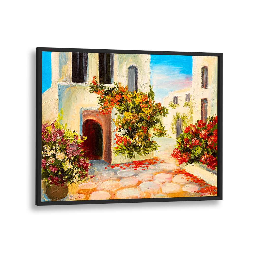 Vintage Stones and Flowers Vintage European Paintings in Black Plain Frame