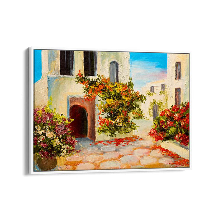 Vintage Stones and Flowers Vintage European Paintings in White Floater Frame