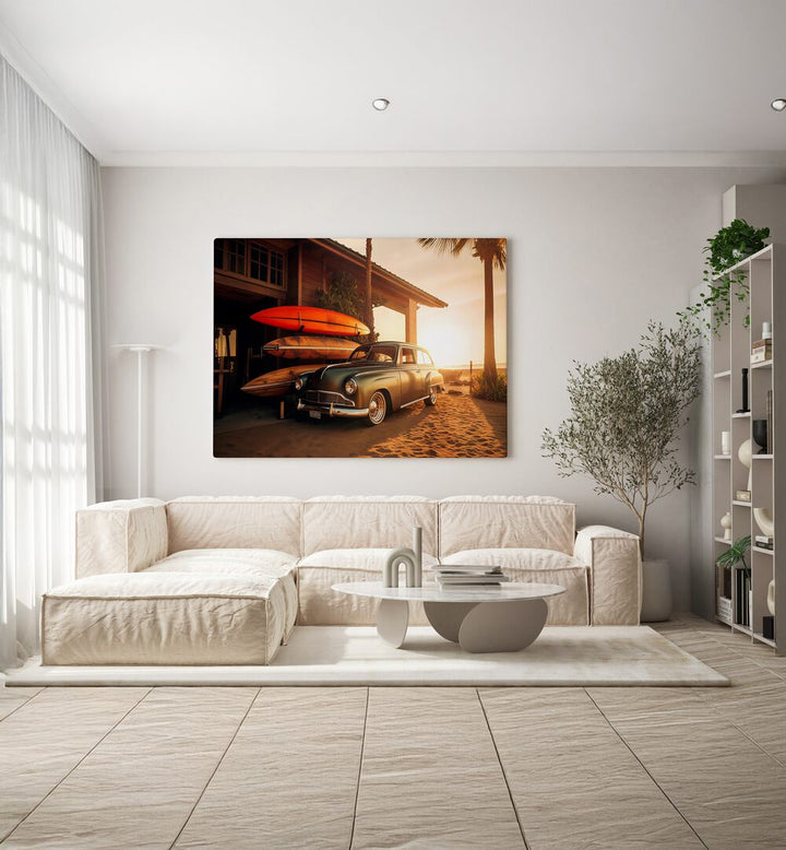 VINTAGE CAR SUNSET BEACH , CAR POSTERS