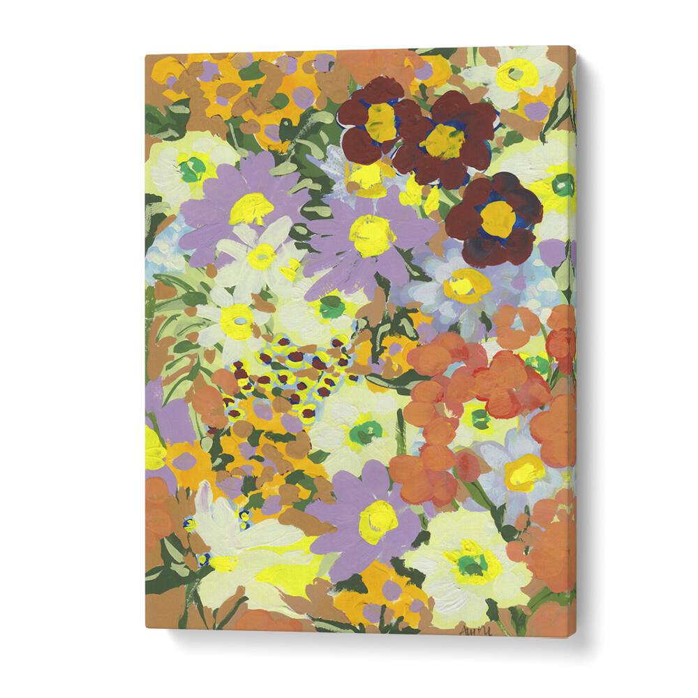 Violet Daisies And Orange Marigold By Ania Zwara Botanical Art Prints Floral Paintings in Gallery Wrap