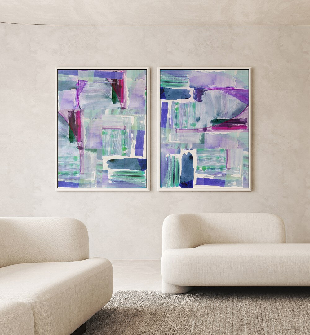 Enhance your space with the VIOLET ECHOES SET, SET OF 2 PAINTINGS, showcasing elegant violet abstract artistry.