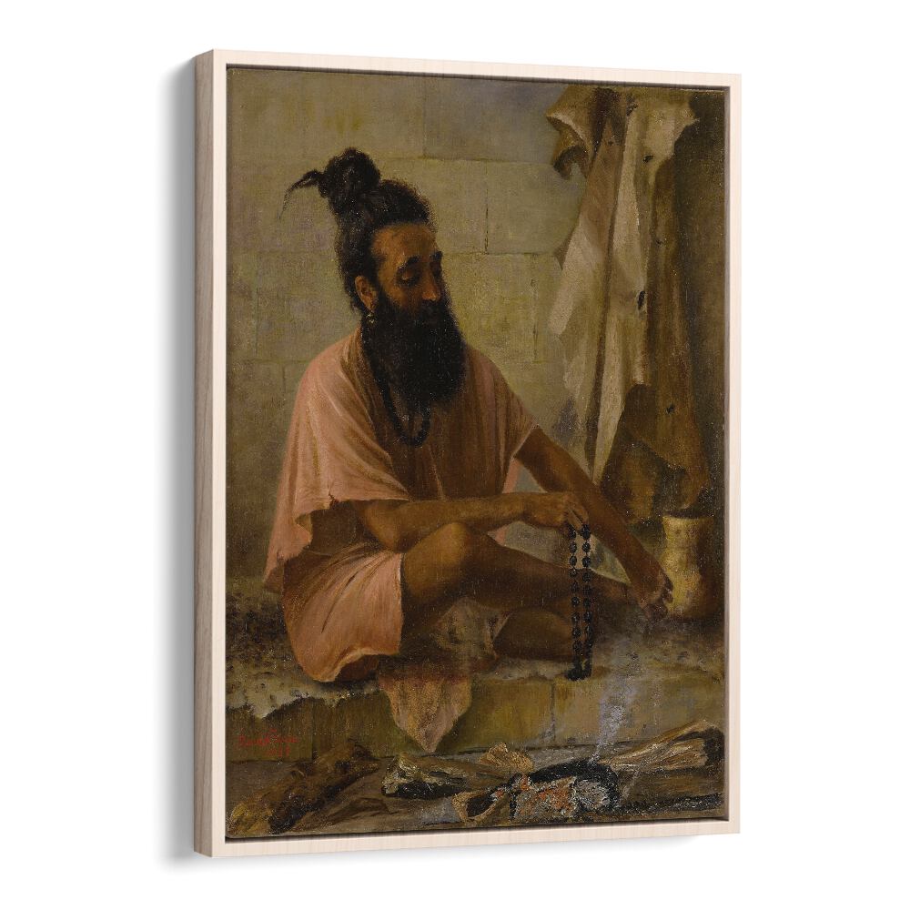 Vishvamitra Meditation By Raja Ravi Varma Indian Paintings in Oak Wood Floater Frame