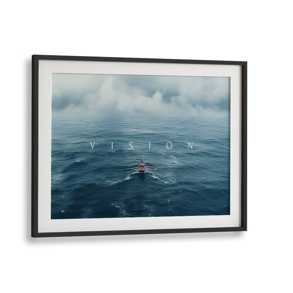 Framed VISION, QUOTES poster over ocean waves, inspiring creativity and motivation for your space.