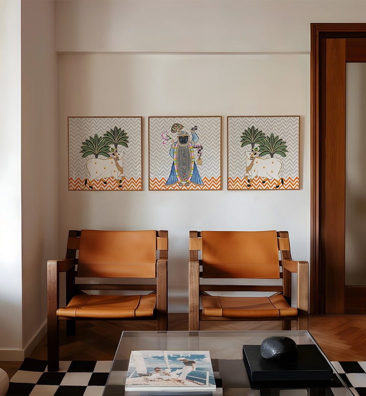 VRINDAVAN ECHOES , SET OF 3 PAINTINGS