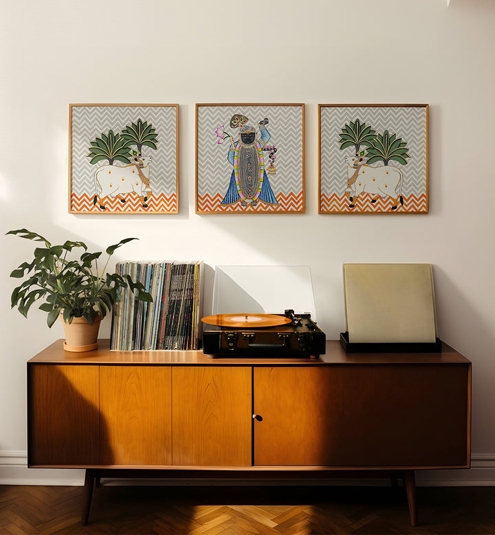 VRINDAVAN ECHOES , SET OF 3 PAINTINGS