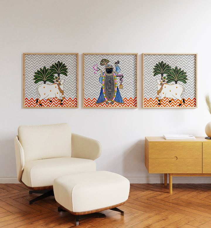 VRINDAVAN ECHOES , SET OF 3 PAINTINGS