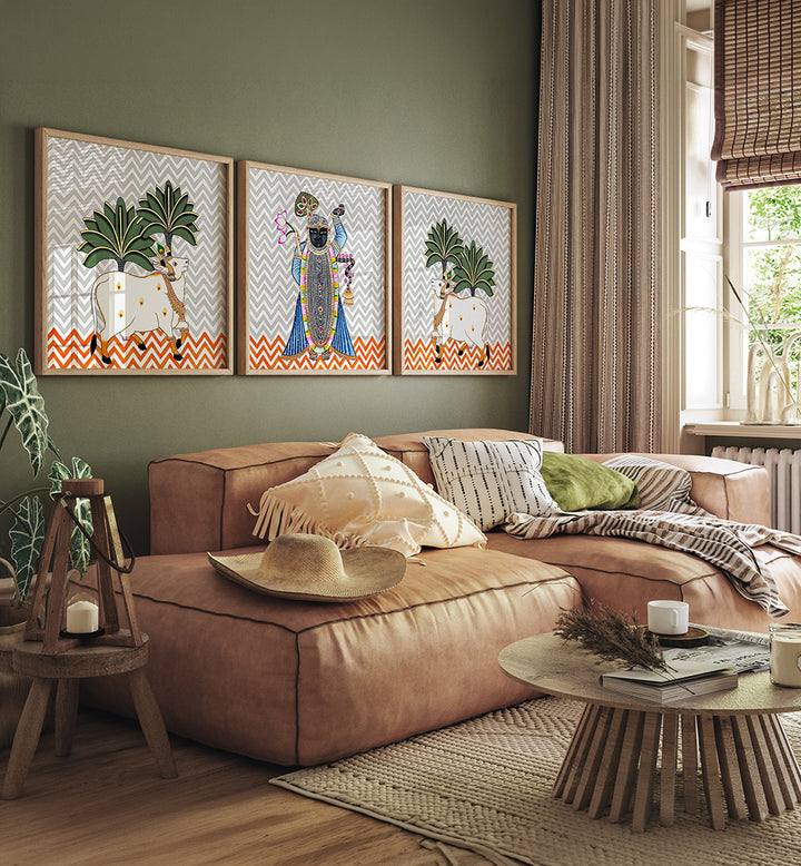 VRINDAVAN ECHOES , SET OF 3 PAINTINGS