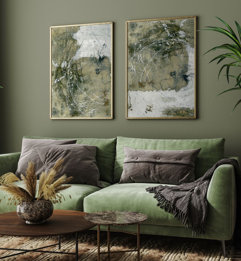 WABI-SABI SET, SET OF 2 PAINTINGS, featuring abstract art that embraces beauty in imperfection, perfect for any space.