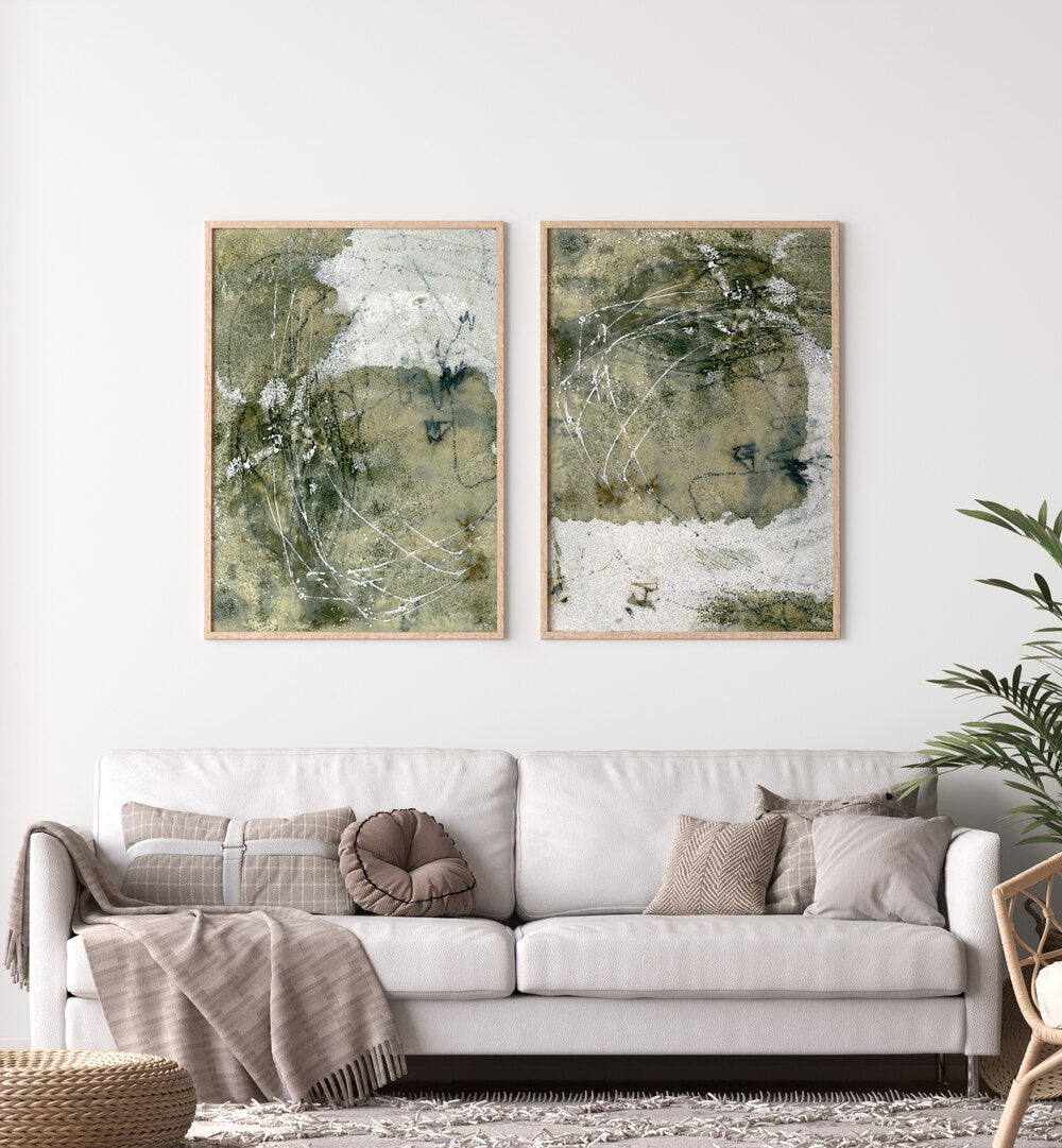 WABI-SABI SET, SET OF 2 PAINTINGS showcasing abstract art that celebrates beauty in imperfection and simplicity.