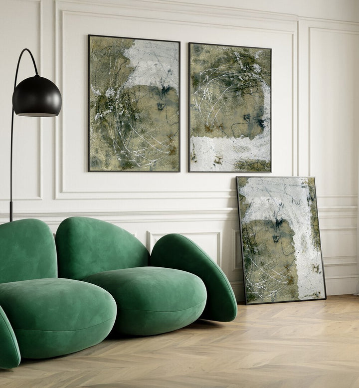 Discover tranquility with the WABI-SABI SILENCE SET, SET OF 3 PAINTINGS, featuring minimalist, earthy artworks.