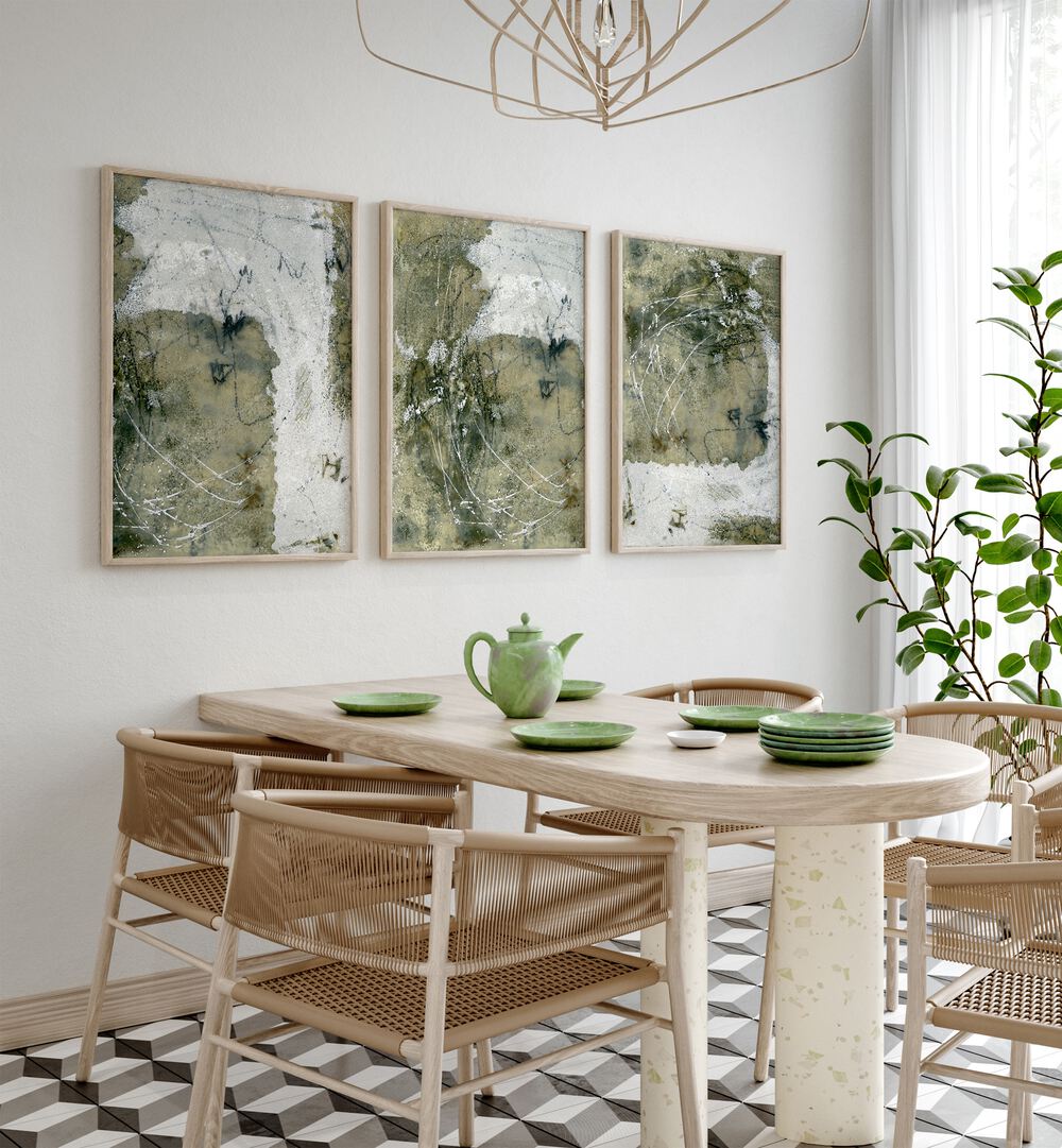 Transform your space with the WABI-SABI SILENCE SET, SET OF 3 PAINTINGS, showcasing minimalist Japanese aesthetics.