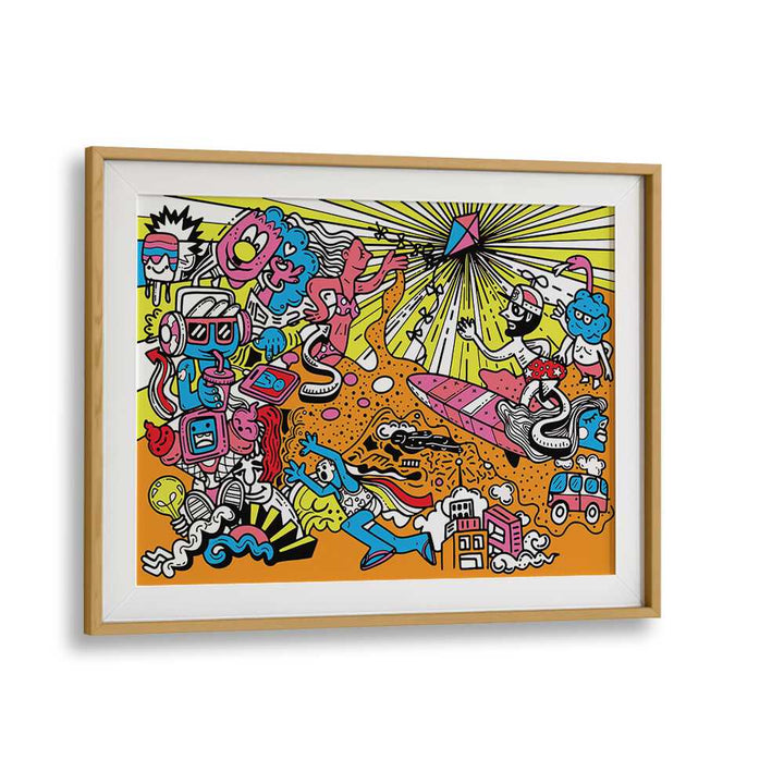 Wacky World Comic Art Artwork in Oak Wood Frame With Mount