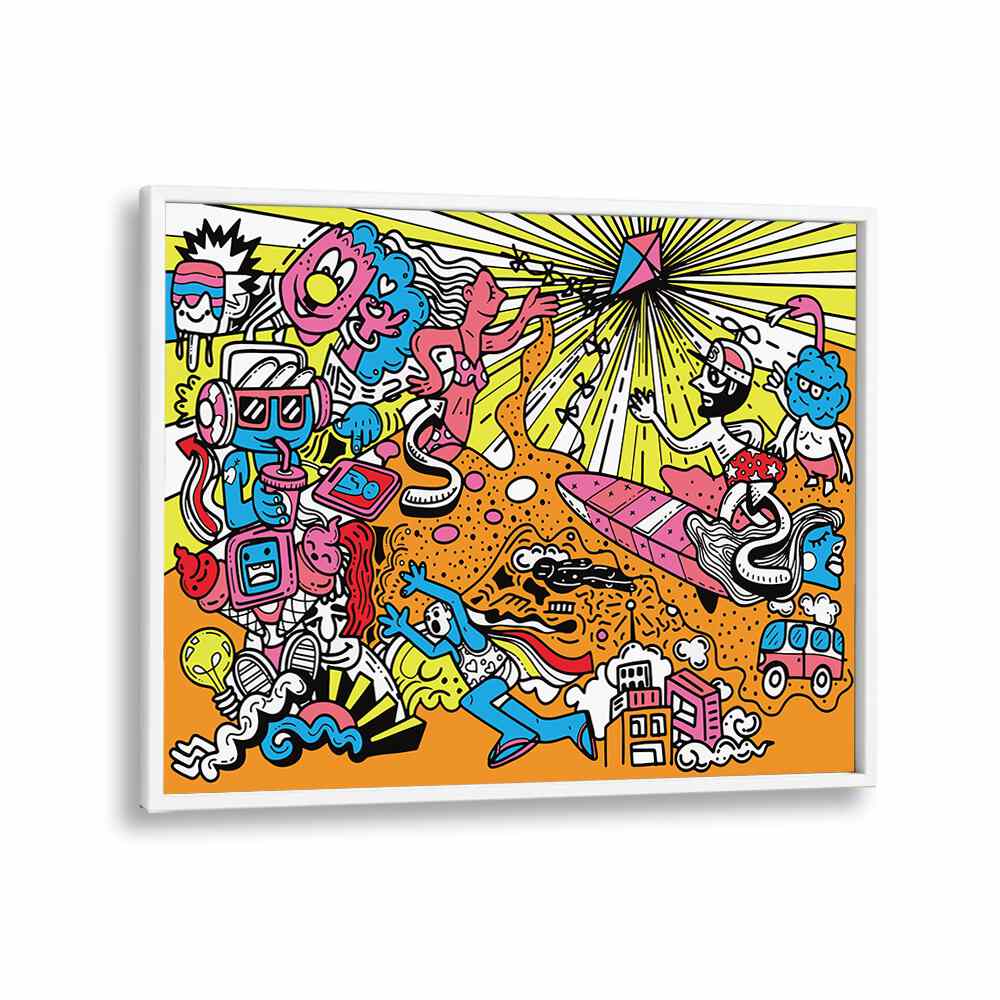 Wacky World Comic Art Artwork in White Plain Frame