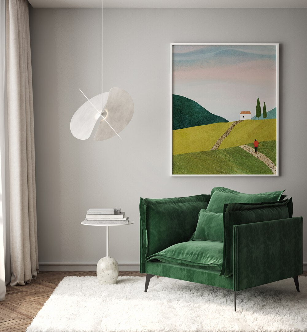 Stylish room featuring the serene WALKING HOME, LANDSCAPE PAINTINGS, enhancing tranquility in your living space.