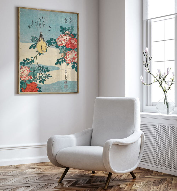 WARBLER AND ROSES , VINTAGE PAINTINGS