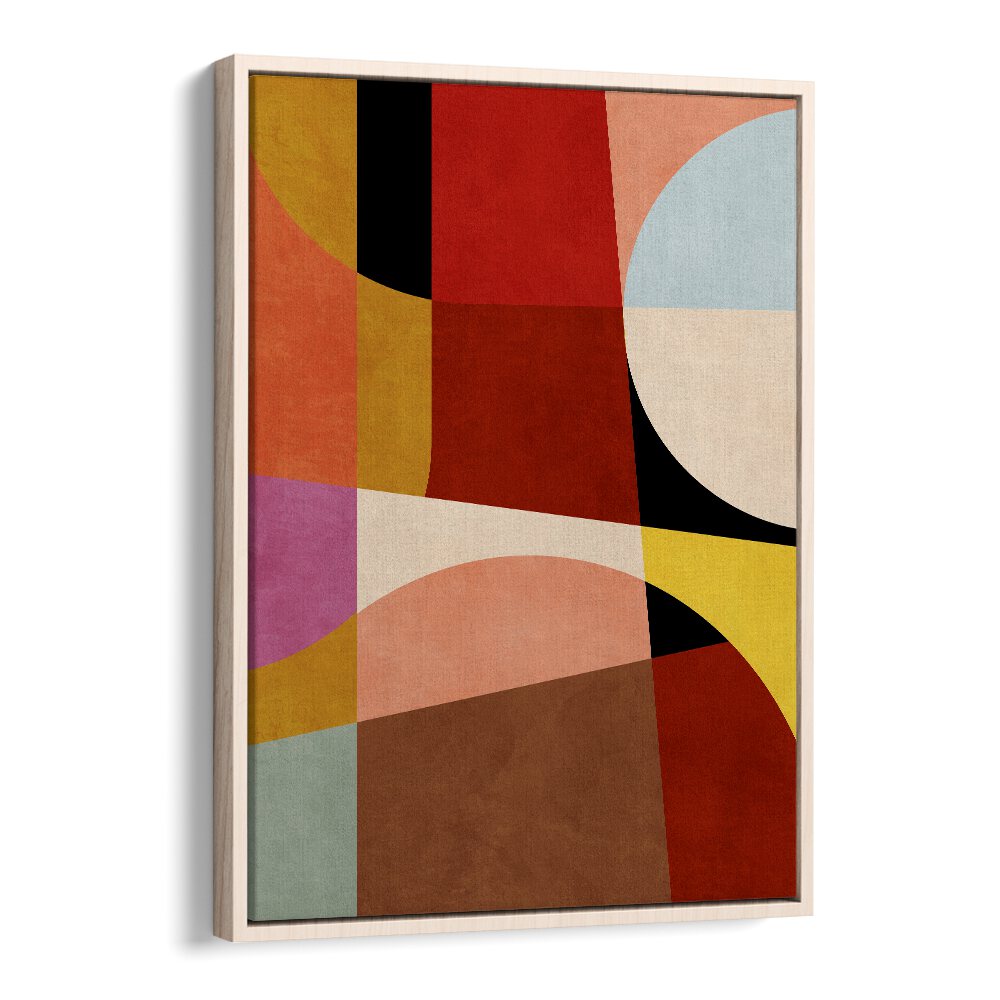 Warm Colors Bauhaus Geometry II By Dan Hob day Abstract ArtArtwork in Oak Wood Floater Frame