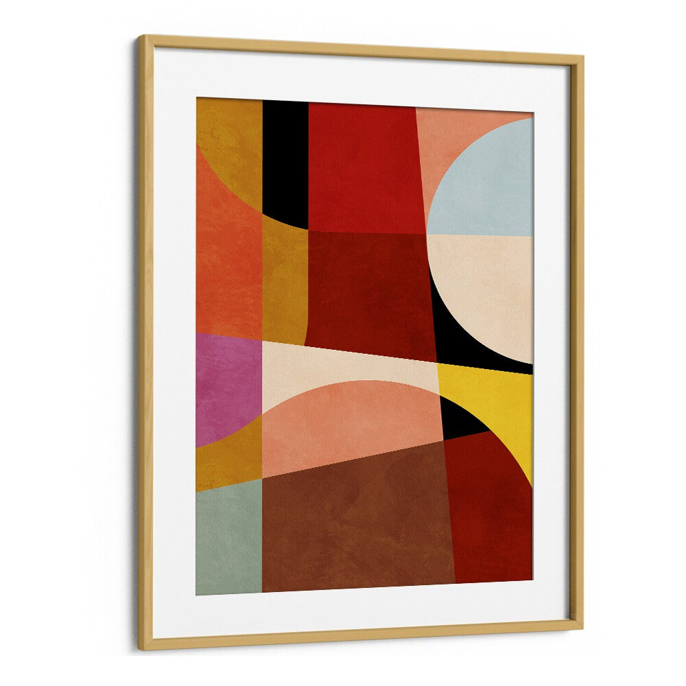 Warm Colors Bauhaus Geometry II By Dan Hob day Abstract Art Artwork in Oak Wood Frame With Mount