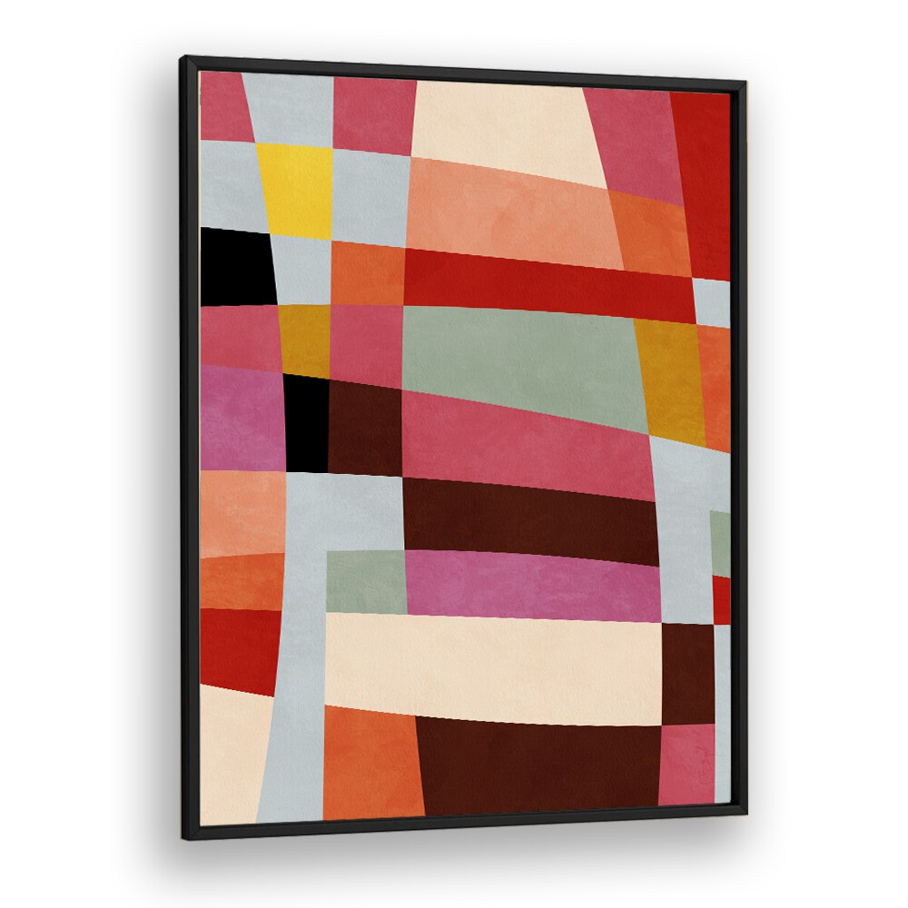 Warm Colors Bauhaus Geometry IV By Dan Hob day Abstract Art Artwork in Black Plain Frame