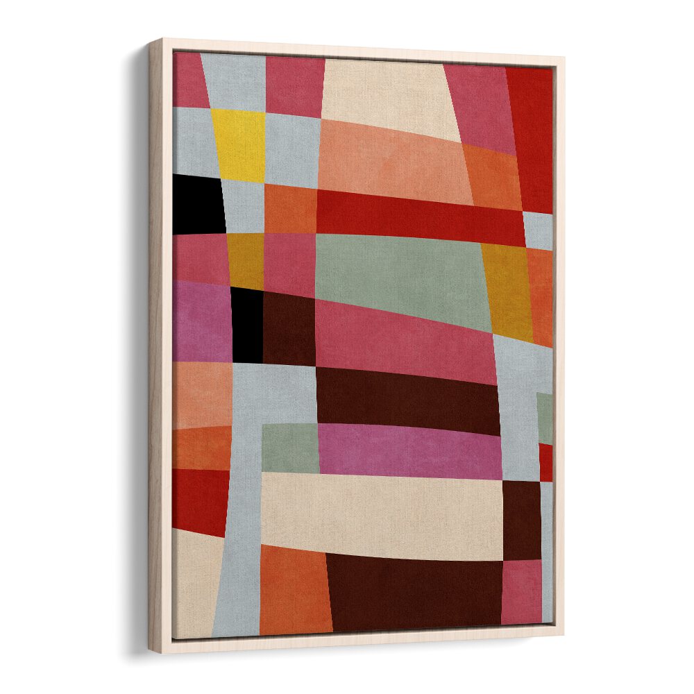 Warm Colors Bauhaus Geometry IV By Dan Hob day Abstract ArtArtwork in Oak Wood Floater Frame