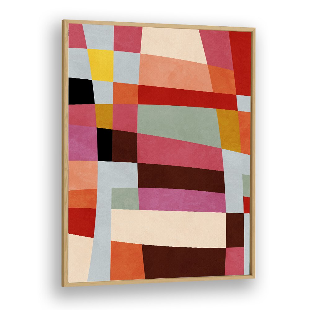 Warm Colors Bauhaus Geometry IV By Dan Hob day Abstract Art Artwork in Oak Wood Plain Frame
