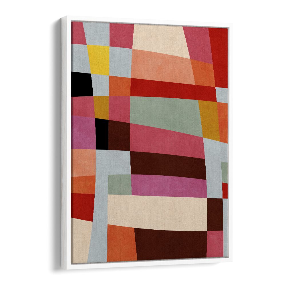 Warm Colors Bauhaus Geometry IV By Dan Hob day Abstract Art Artwork  in White Floater Frame
