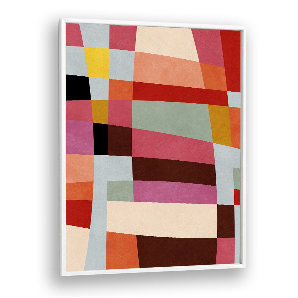 Warm Colors Bauhaus Geometry IV By Dan Hob day Abstract ArtArtwork in White Plain Frame