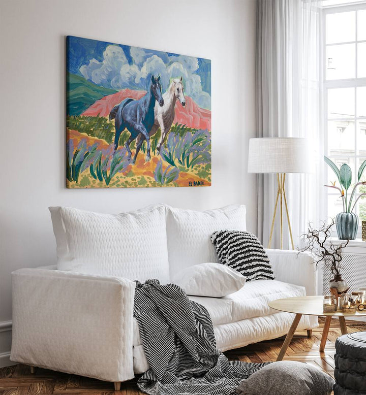 Vibrant horses in motion adorn your wall with WATCH THEM RIDE, ANIMAL PAINTINGS, adding life to any space.