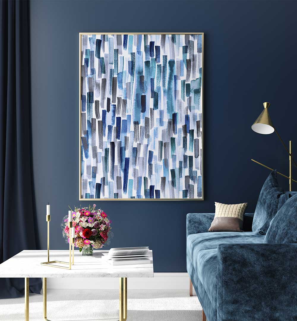 WATERCOLOR BRUSHSTROKES INDIGO BLUE , ABSTRACT PAINTINGS