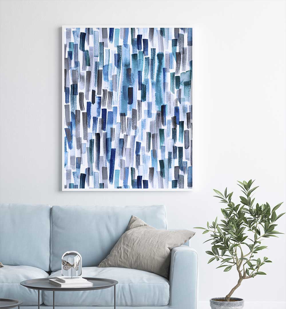 WATERCOLOR BRUSHSTROKES INDIGO BLUE , ABSTRACT PAINTINGS