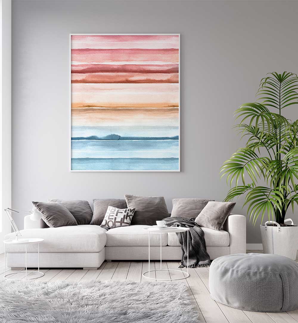 WATERCOLOR STRIPES SUMMER SUNSET II , ABSTRACT PAINTINGS
