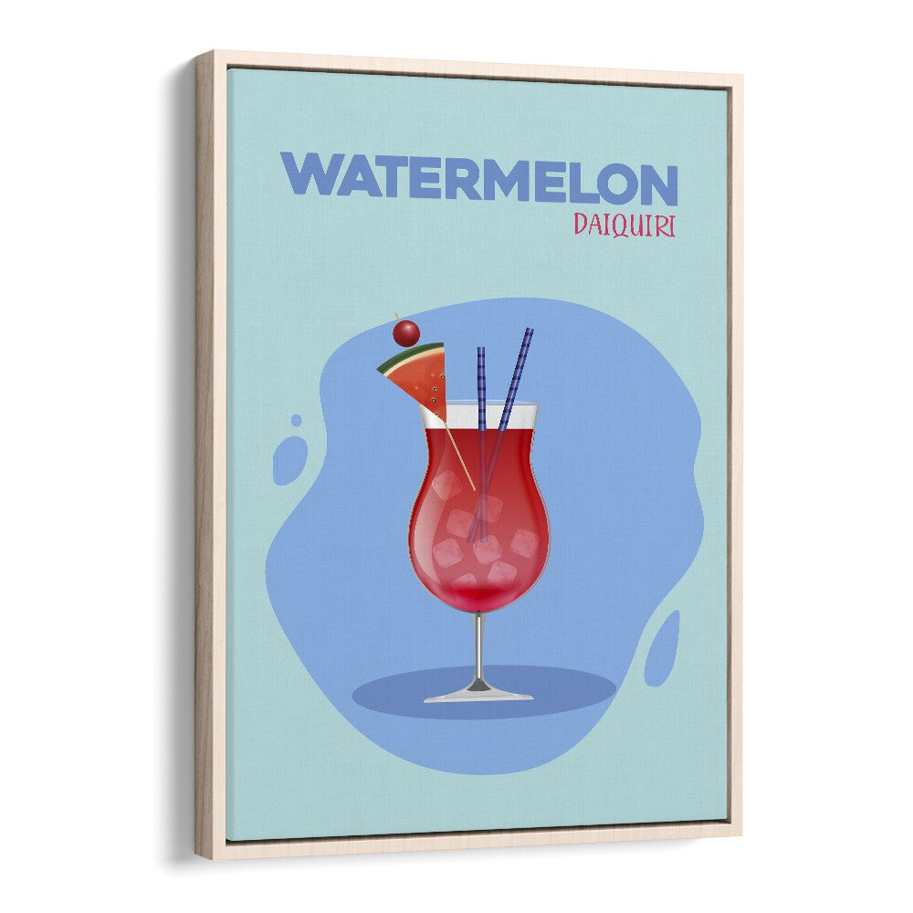 Watermelon Daiquir Bar & Cafe Artwork in Oak Wood Floater Frame