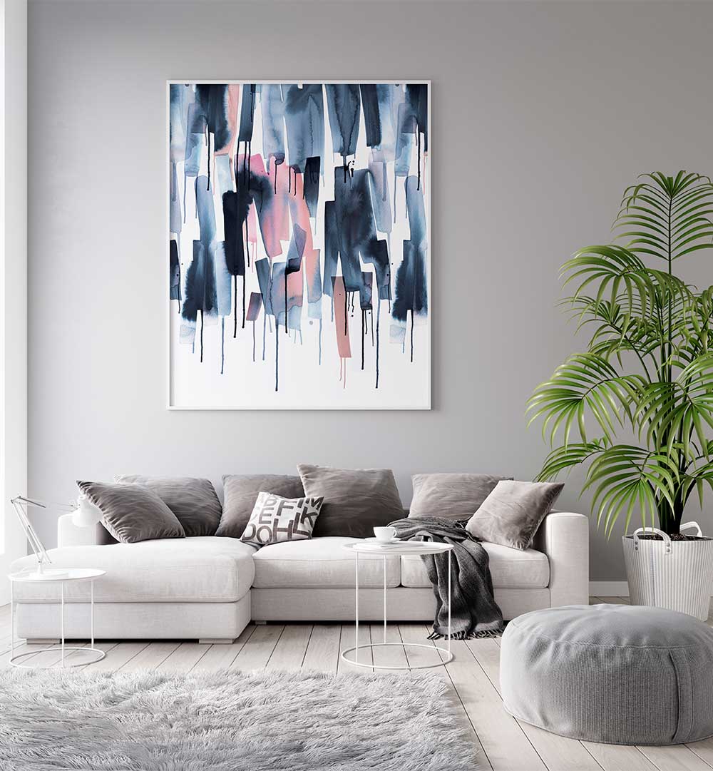 WATERY STRIPES NAVY PINK , ABSTRACT PAINTINGS