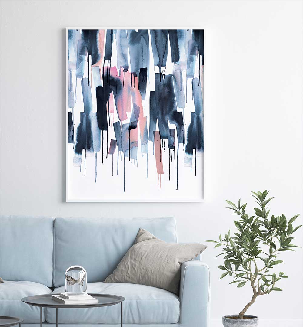 WATERY STRIPES NAVY PINK , ABSTRACT PAINTINGS