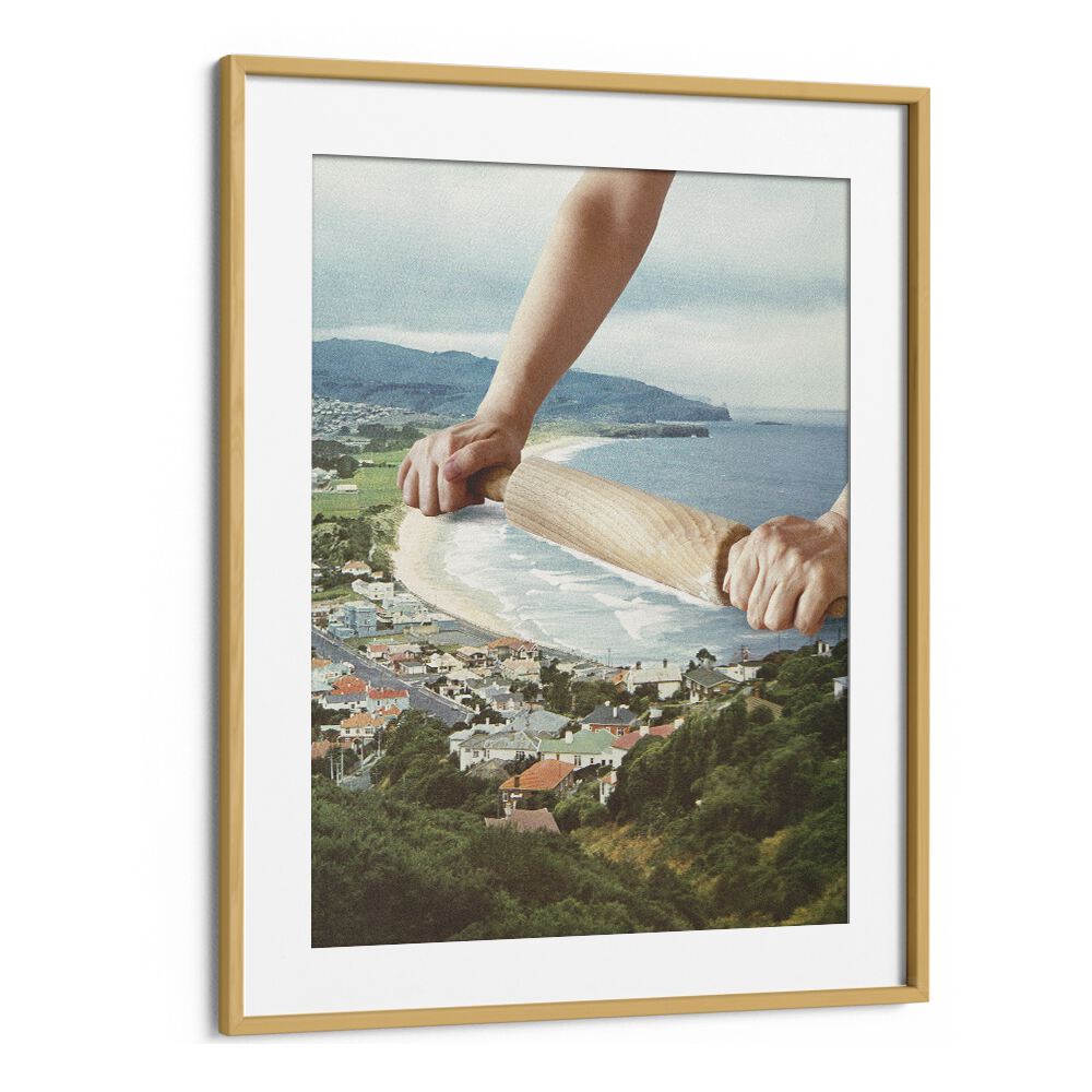 Waves Roller Surreal Art Artwork in Oak Wood Frame With Mount
