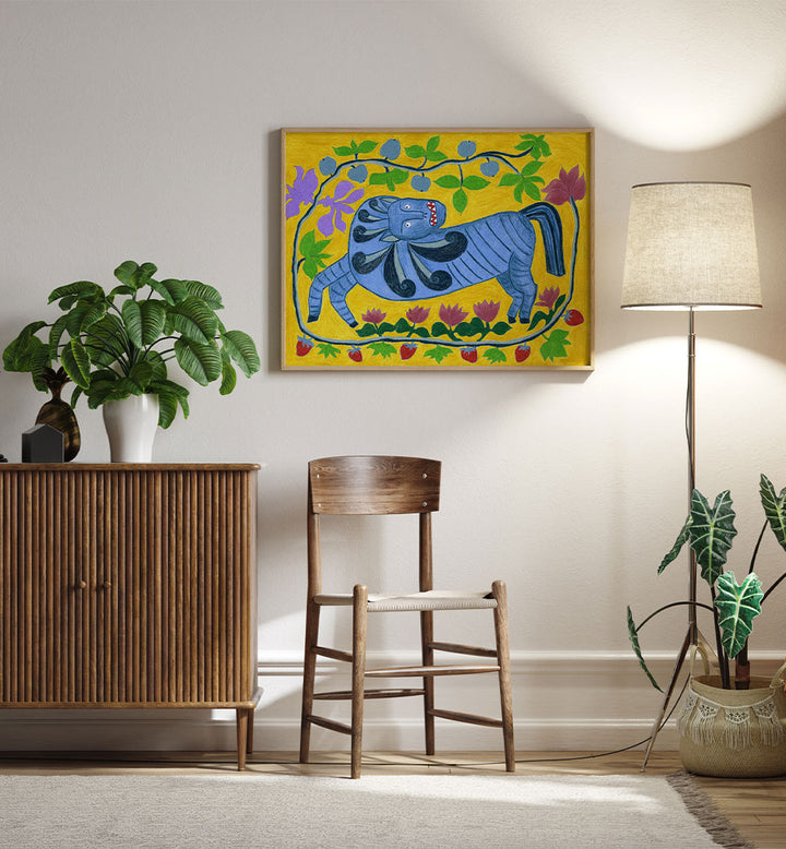 WHIMSICAL BLUE FOLK HORSE
