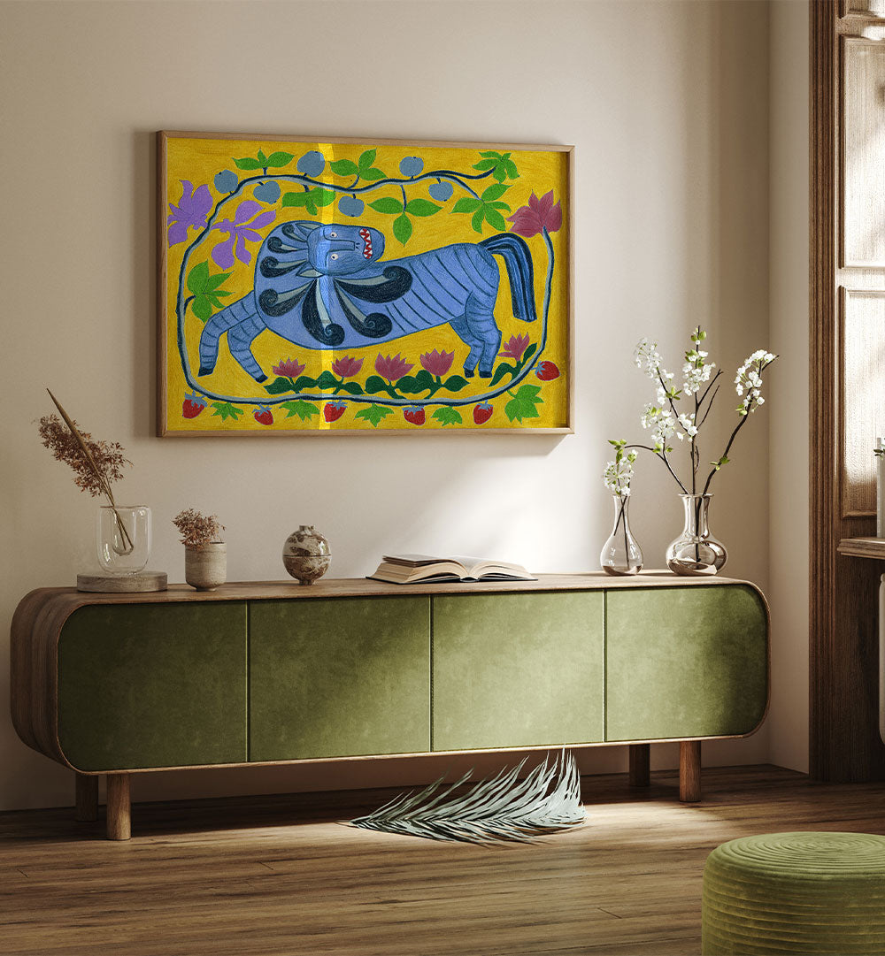WHIMSICAL BLUE FOLK HORSE
