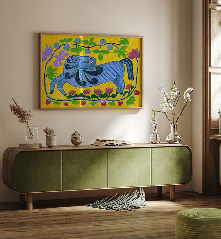 WHIMSICAL BLUE FOLK HORSE