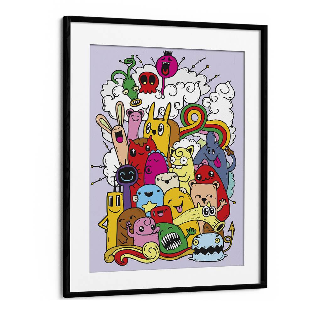 Whimsical Laughter Comic Art Artwork in Black Frame With Mount