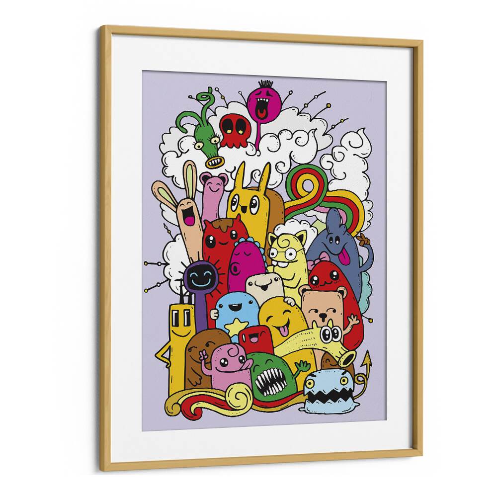 Whimsical Laughter Comic Art Artwork in Oak Wood Frame With Mount