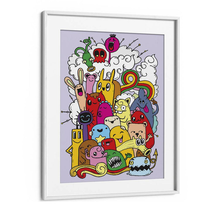 Whimsical Laughter Comic Art Artwork in White Frame With Mount