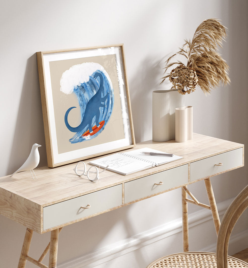WHIMSICAL SURFING DINOSAUR