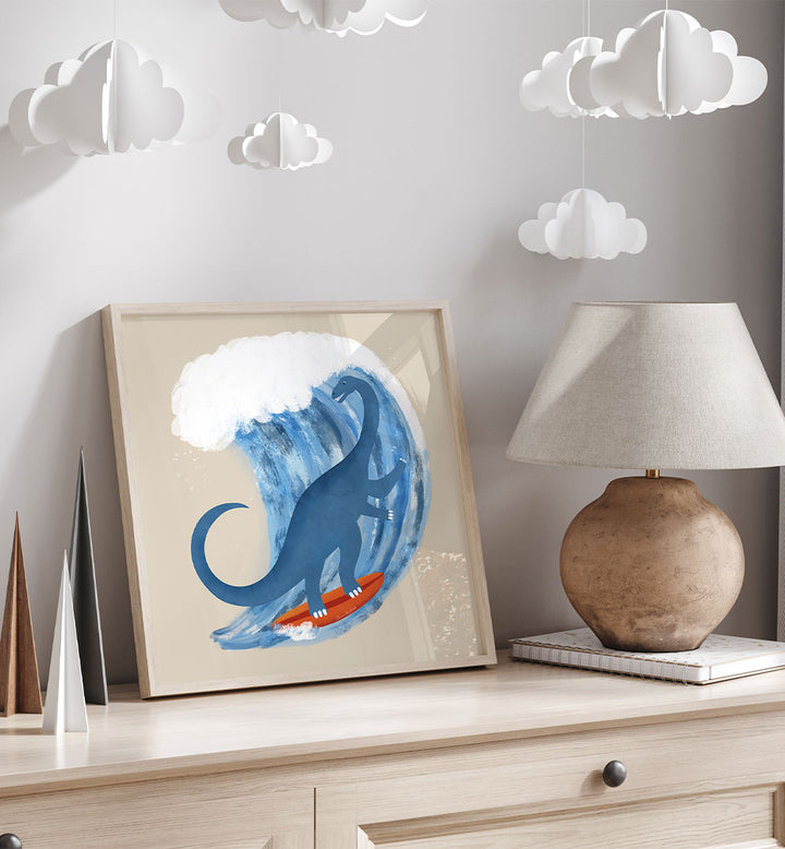 WHIMSICAL SURFING DINOSAUR