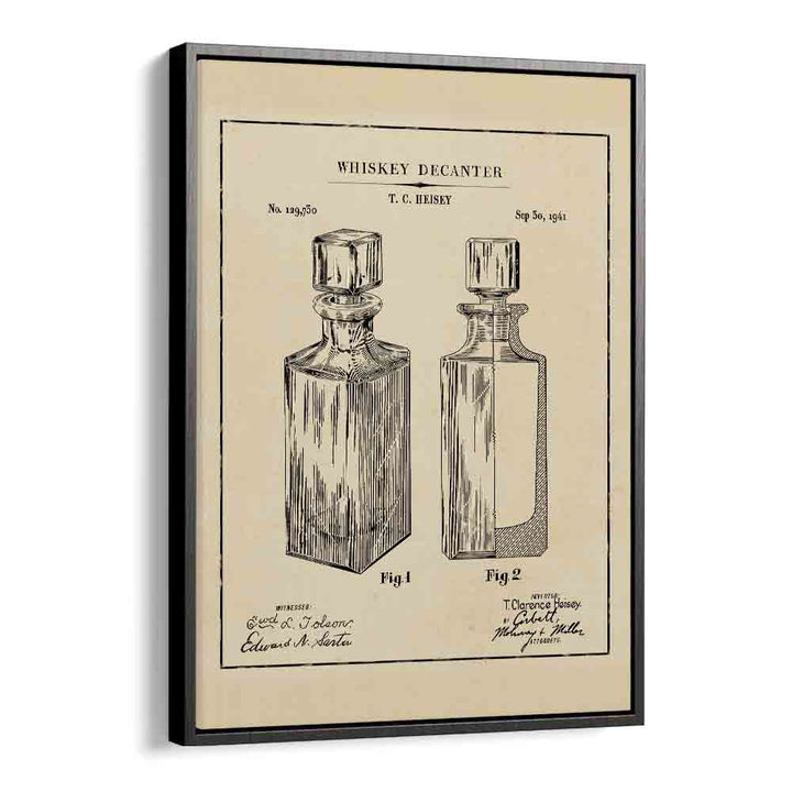 Whiskey Decanter Bar & Cafe Artwork in Black Floater Frame