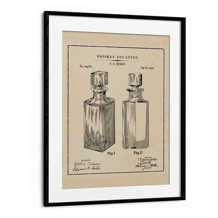 Whiskey Decanter Bar & Cafe Artwork in Black Frame With Mount