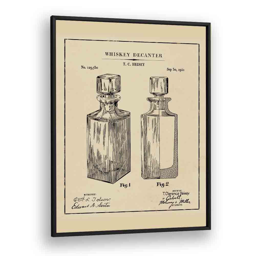 Whiskey Decanter Bar & Cafe Artwork in Black Plain Frame