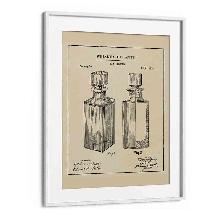 Whiskey Decanter Bar & Cafe Artwork in White Frame With Mount