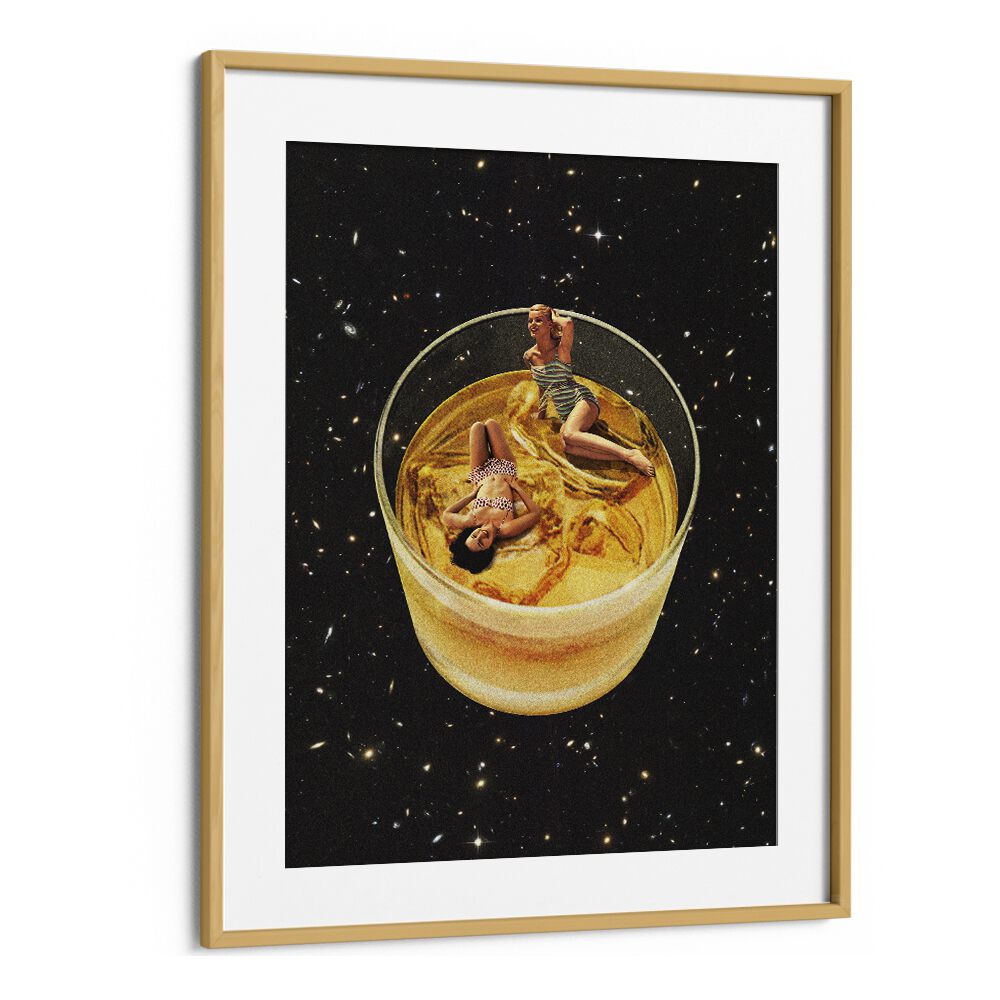 Whisky Besties - On The Rocks Surreal Painting  Artwork in Oak Wood Frame With Mount