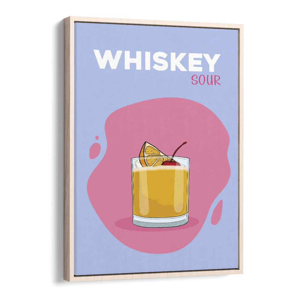 Whisky Sour Bar & Cafe Artwork in Oak Wood Floater Frame